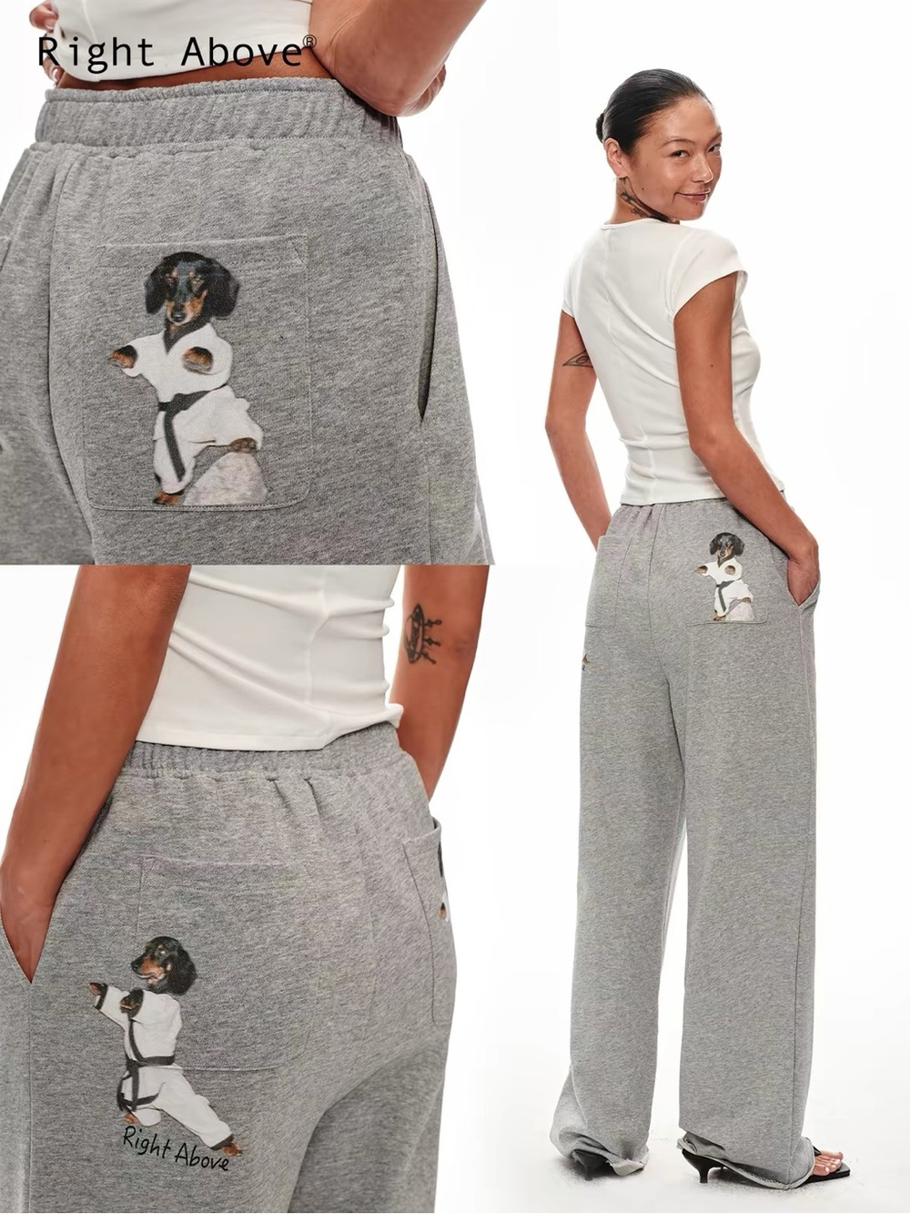 Kung Fu Dog Wide-Leg Sweatpants for Women